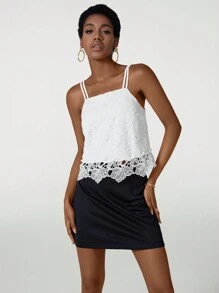 Besclo Designer Women's Solid Colored Lace Camisole Top, Holiday, Going Out, Festival - White - View 1