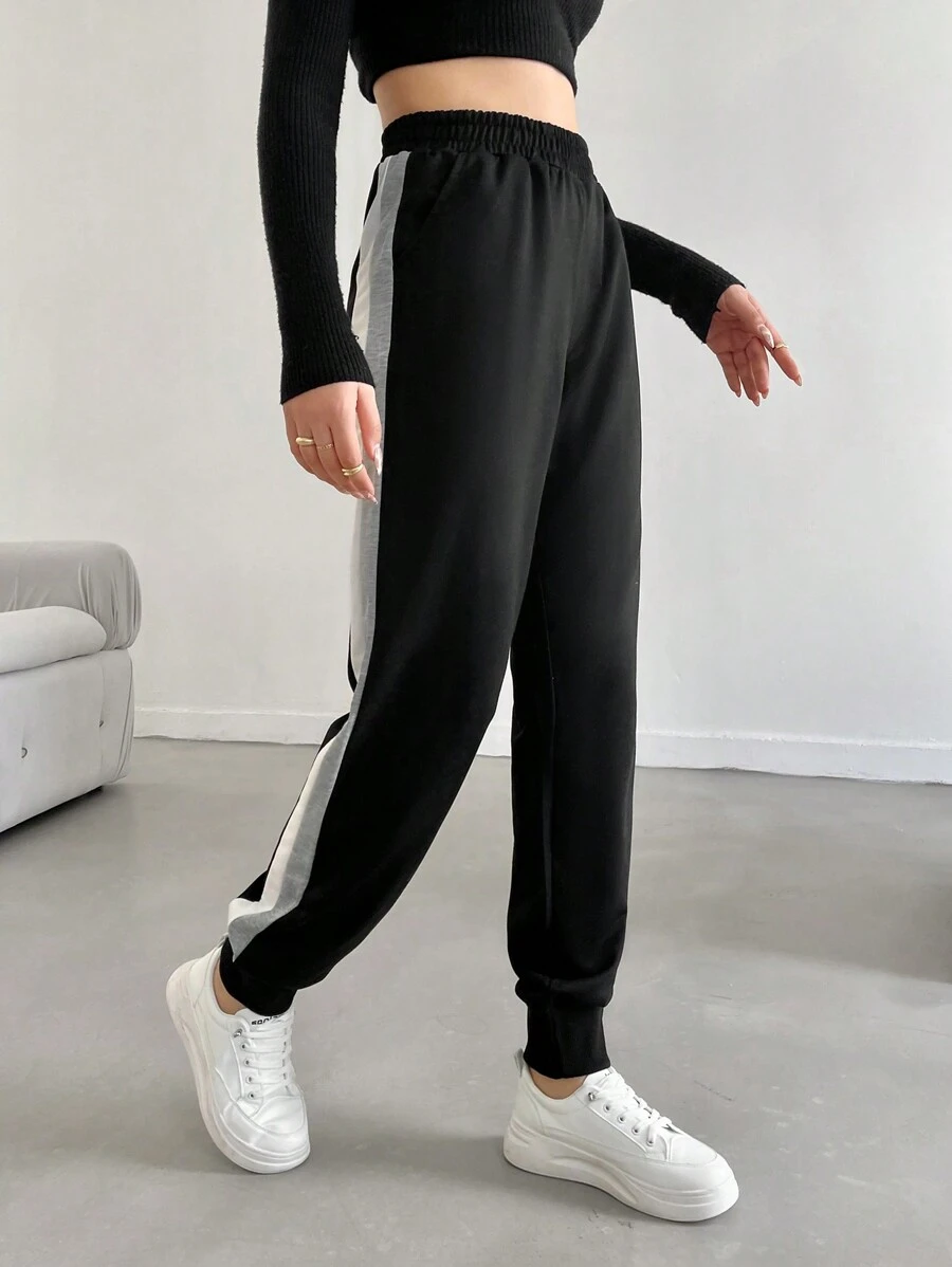 EURMUSE 側邊緞帶運動褲 - 黑色 - 查看 1