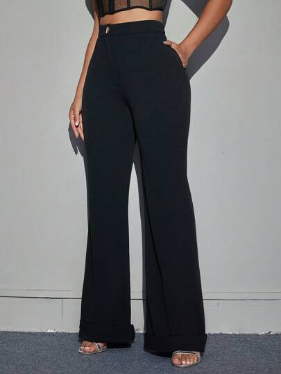 D&M Simple Stretch Knit Flare Pants With Pockets