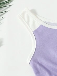 SHEIN Young Girl Casual Sleeveless Top & Shorts Set With Color Block Design - Multicolor - View 6
