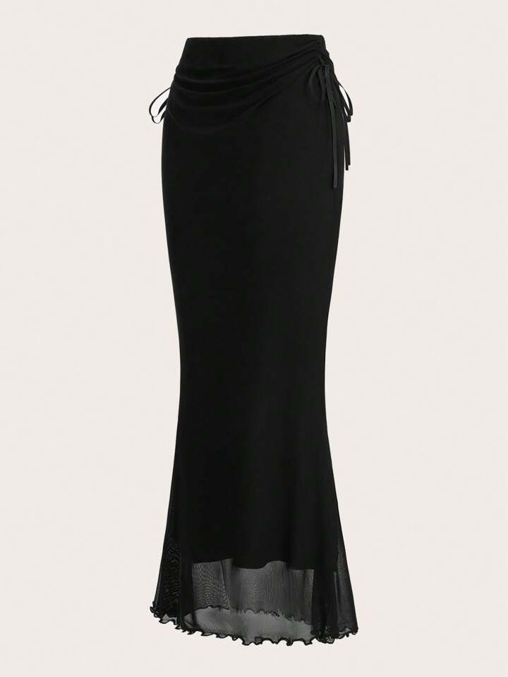 Our Fairycore Solid Color Drawstring Side Slit Mermaid Skirt is  
