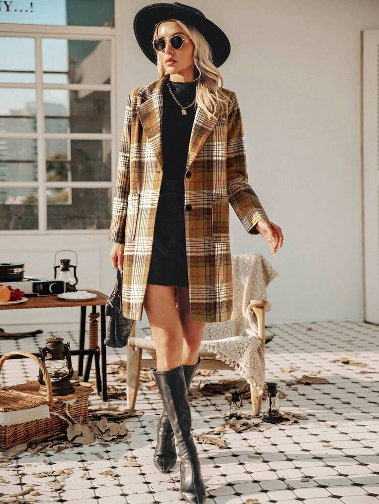 Plaid Patch Pocket Woolen Fabric