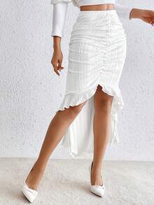 SHEIN Privé 高腰不對稱下擺百褶裙 - 黑與白 - 查看 5