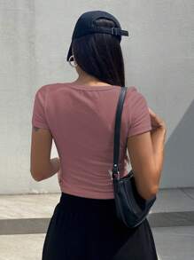 DAZY 女式修身罗纹短袖T恤夏季短款上衣