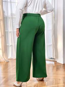 SHEIN Privé Pantalones De Talla Grande Para Mujer Con Raja En El Dobladillo - Verde - Ver 2