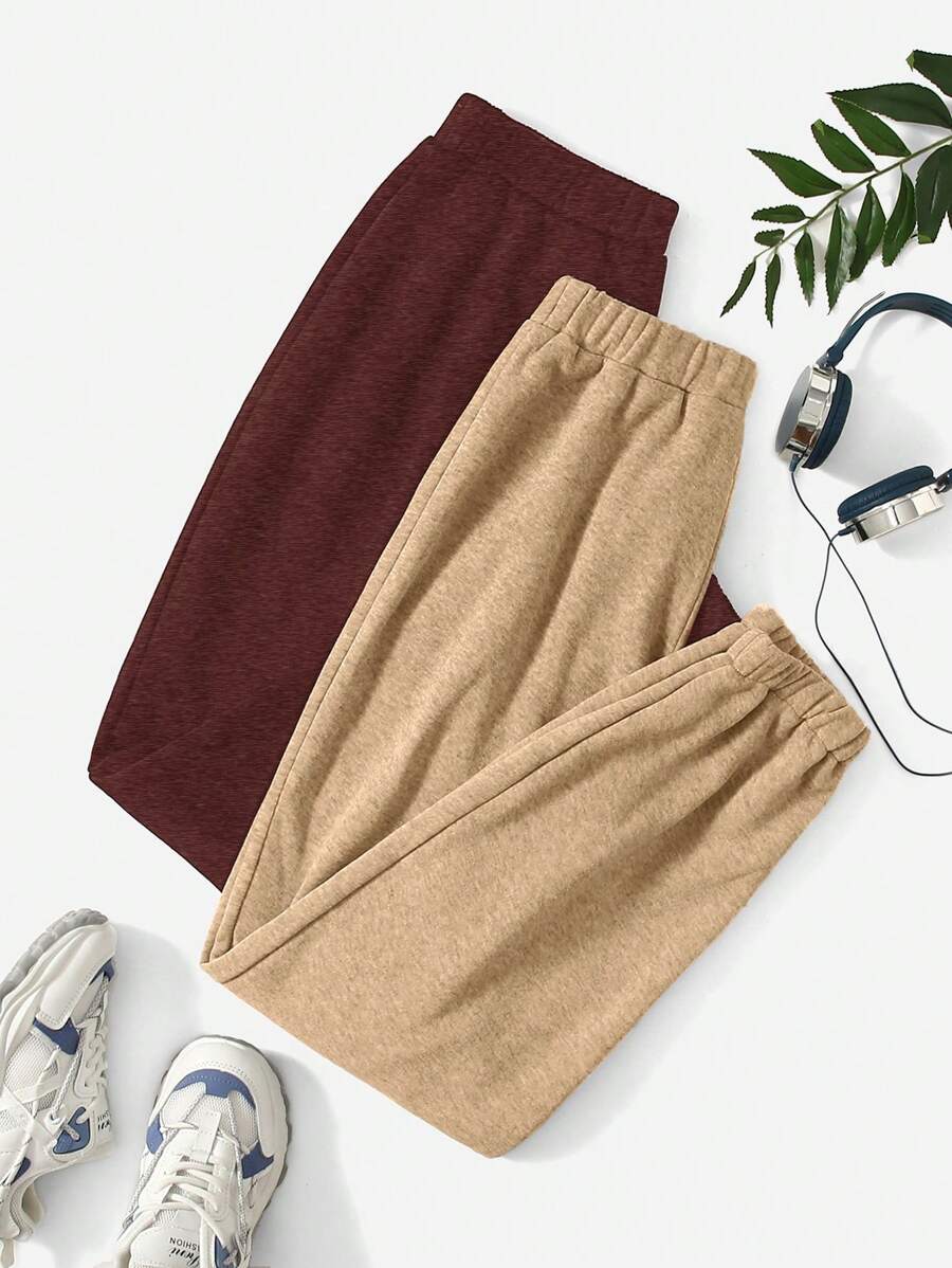 SHEIN 2pcs Solid Elastic Waist Sweatpants - Multicolor - View 1
