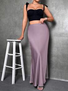 Glamine High Waist Satin Skirt Maxi Women Outfit