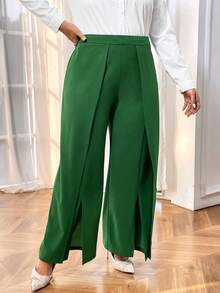 SHEIN Privé Pantalones De Talla Grande Para Mujer Con Raja En El Dobladillo - Verde - Ver 5