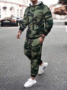 Manfinity Homme Nam Camo In Dây rút Áo Hoodie & Quần thể thao - xanh quân đội - Xem 1