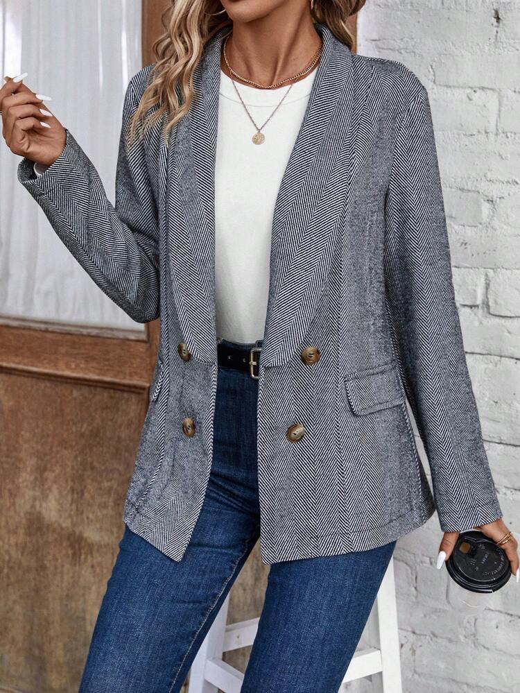 Herringbone Pattern Faux Pocket Woolen Fabric