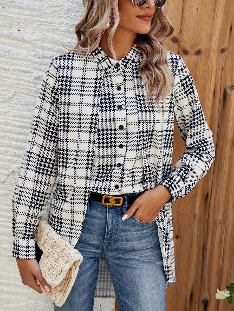 SHEIN Frenchy Ladies' Houndstooth Shirt - Apricot - View 1