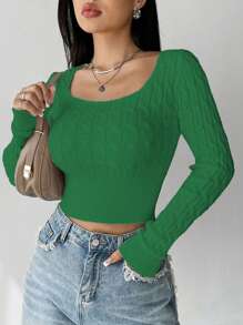 SHEIN Unity 純色短版毛衣 - 綠色 - 查看 1