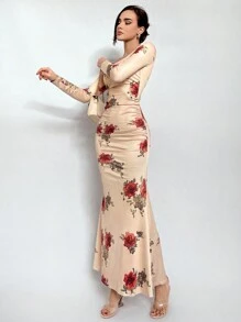 Aloruh 花卉印花長袖人魚裙 - 彩色 - 查看 2