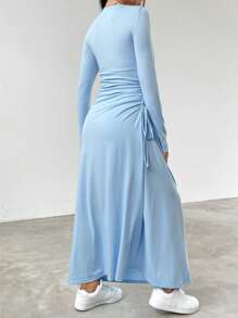 SHEIN EZwear Em bé Xanh Tay áo dài Đầm - Màu xanh lam - Xem 2