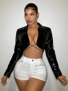 SHEIN SXY Ladies' Glossy Cropped Jacket