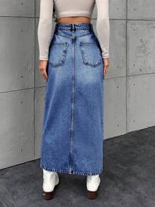 EURMUSE Hoher Schlitz & Ausgefranster Saum Jeans Kurzrock (gürtel Nicht Enthalten), Gewaschen