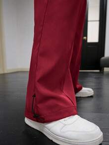 Manfinity EMRG 男裝純色寬鬆寬腿褲 - 紅色 - 查看 4