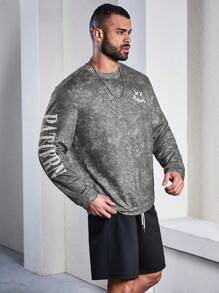 Manfinity Homme 男士加大尺寸字母&面孔印花長袖衛衣加短褲套裝 - 彩色 - 查看 4