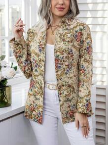 SHEIN Clasi 女士花卉印花大尺碼外套 - 米色 - 查看 5