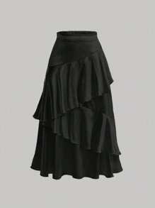 SHEIN MOD 女士多層褶邊短裙 - 黑色 - 查看 1