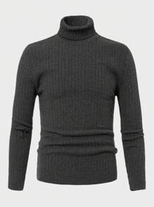 RueChic Men Turtle Neck Ribbed Knit Sweater - Dark Grey - View 6