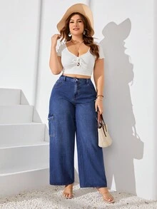 Plus Size Women'S Cargo Pocket Denim Jeans - Dark Wash - View 4