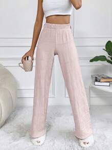 SHEIN Jednolity Elastyczny pas Spodnie z prostymi nogawkami