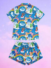 ROMWE X Care Bears Cartoon Print Pajama Set, School - Multicolor - View 2