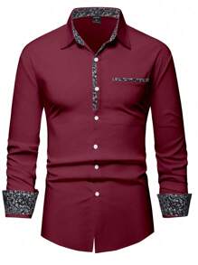 Manfinity Mode Camicia A Maniche Lunghe In Patchwork Stampato A Fiori Piccoli Per Uomo