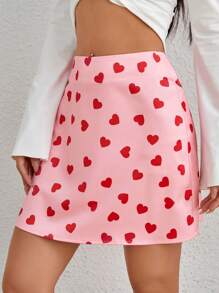 SHEIN EZwear Women's Full Print Heart Pattern Skirt - Pink - View 3