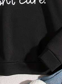 SHEIN Tween Girl Printed Sweatshirt With Slogan For Adolescents - Black - View 4