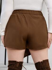 SHEIN Privé Plus Size High Waisted Asymmetrical Summer Mini Skirt Hem Skort - Coffee Brown - View 2