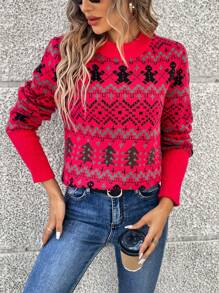 SHEIN LUNE Women'S Christmas Patterned Sweater - Red - View 1