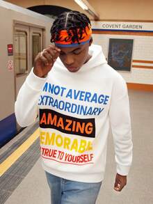 Manfinity RebelGame 男士標語圖案落肩袖連帽衫 - 白色 - 查看 6