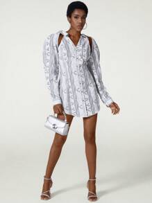 XIAOWU ZHENG 剪刀印花raglan袖鈕扣前衣裙 - 彩色 - 查看 6