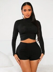 SHEIN SXY Women'S Lace Sexy Spliced Black Ultra-Short Shorts
