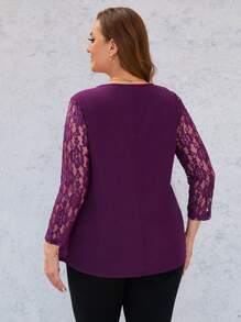 EMERY ROSE 大尺碼蕾絲長袖不對稱下擺襯衫