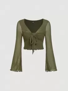 SHEIN MOD 正面系带生菜边饰 T 恤