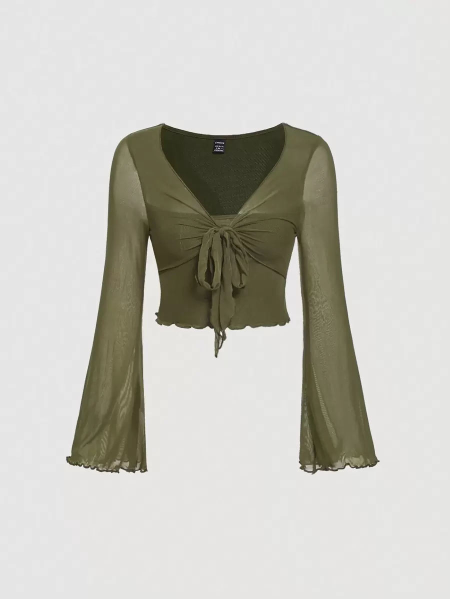 SHEIN MOD 正面系带生菜边饰 T 恤