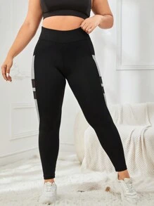 SHEIN Sports 大碼拼色撞色網眼手機袋運動打底褲 - 灰色 - 查看 5