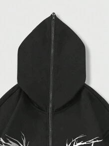 ROMWE MEN Goth 男士抽象印花拉鍊連帽毛衣 - 黑色 - 查看 6