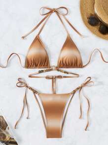 SHEIN Swim Gradient Halter Triangle Cup Women's Bikini Set Music Festival Summer Beach - Multicolor - View 1