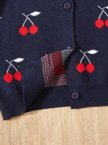 Baby Girls' Peter Pan Collar Cherry Pattern Cardigan And Knit Skirt Set - Navy Blue - View 6