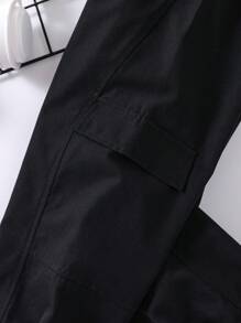 SHEIN 幼兒男童簡約休閒長褲,適用於街頭服飾,秋冬季節多用 - 黑色 - 查看 3