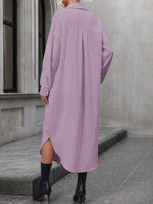 SHEIN Clasi Solid Color Shirt Dress - Lilac Purple - View 2