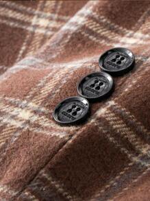 Men Plaid Single Breasted Suit Jacket - Khaki - View 6