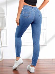 女式緊身牛仔褲 - 淺色水洗藍 - 查看 1