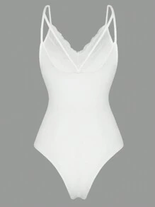 Celure Plus Size Women'S Lace Patchwork Halter Bodysuit - White - View 2