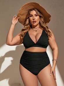 Swim Basics Summer Beach Women's Plus Size Solid Color Ruffled Bikini Bottom