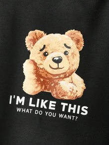 GENTILAND 男士熊和字母印花束口連帽卫衣和裤子套装 - 黑色 - 查看 5